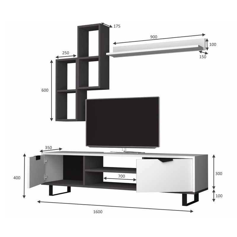 Σύνθεση τηλεόρασης Lonsa Megapap από μελαμίνη χρώμα λευκό 160x35x40εκ.