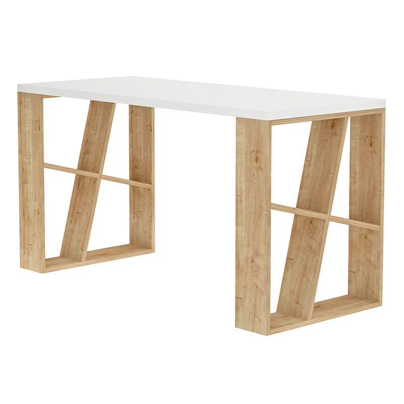 Γραφείο εργασίας Honey Megapap από μελαμίνη χρώμα λευκό - φυσικό οξιάς 137x60x75εκ