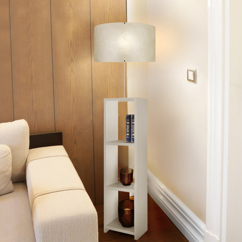 Φωτιστικό δαπέδου Launo Megapap υφασμάτινο Pvc/MDF χρώμα λευκό - γκρι 38x38x150εκ.