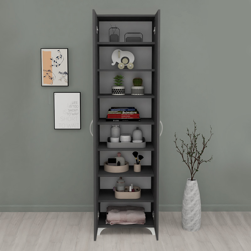 Ντουλάπα - Παπουτσοθήκη μελαμίνης Lilly Megapap χρώμα ανθρακί 49x32x170εκ.