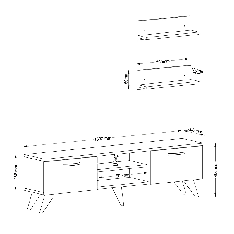 Έπιπλο τηλεόρασης Colin Megapap από μελαμίνη χρώμα λευκό - καρυδί 150x30x40,6εκ.