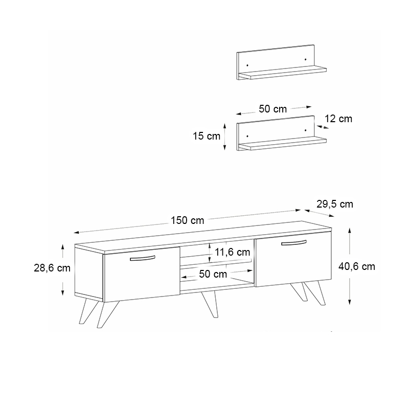 Έπιπλο τηλεόρασης Colin Megapap από μελαμίνη χρώμα λευκό - καρυδί 150x30x40,6εκ.