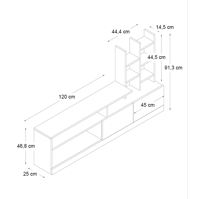Σύνθεση τηλεόρασης Pesaro Megapap από μελαμίνη χρώμα λευκό 165x25x91,3εκ.