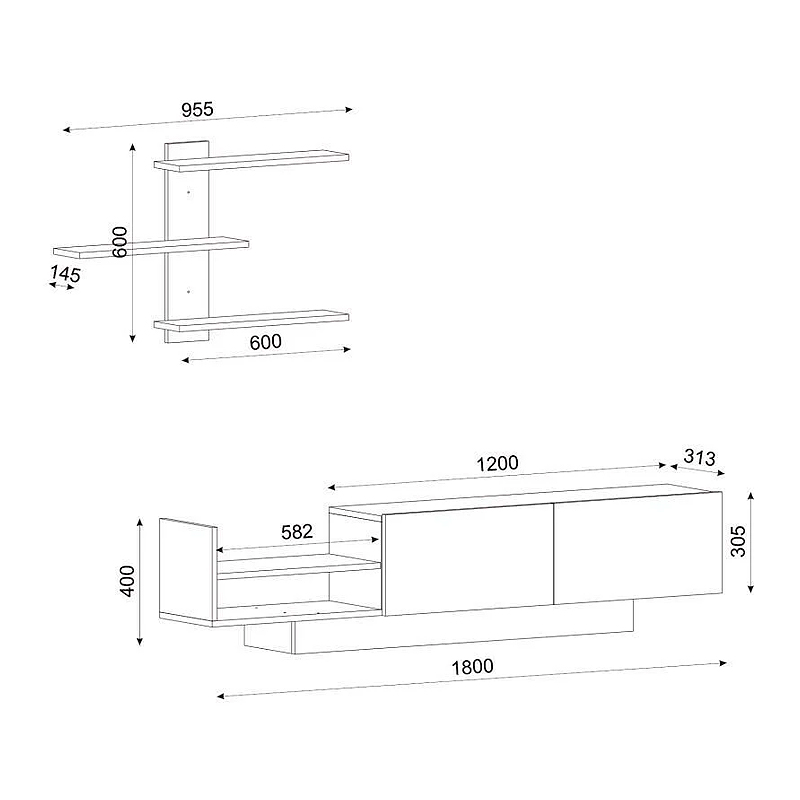 Σύνθεση τηλεόρασης Egemen Megapap από μελαμίνη χρώμα λευκό 180x32x40εκ.