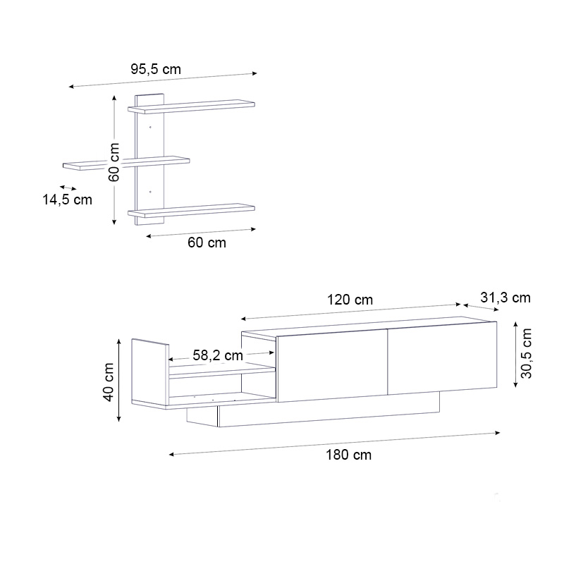 Σύνθεση τηλεόρασης Egemen Megapap από μελαμίνη χρώμα λευκό 180x32x40εκ.