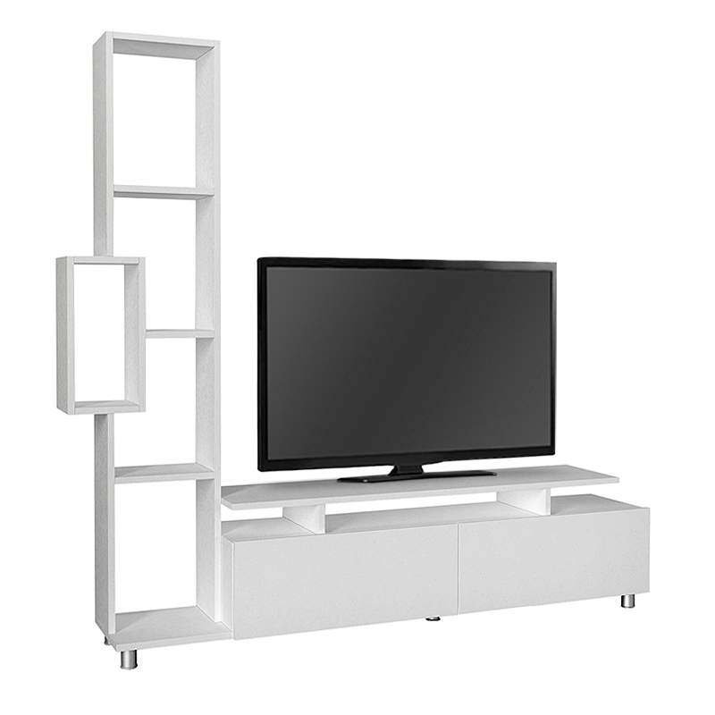 Σύνθεση τηλεόρασης Tulip Megapap από μελαμίνη χρώμα λευκό 160x29,5x160εκ.