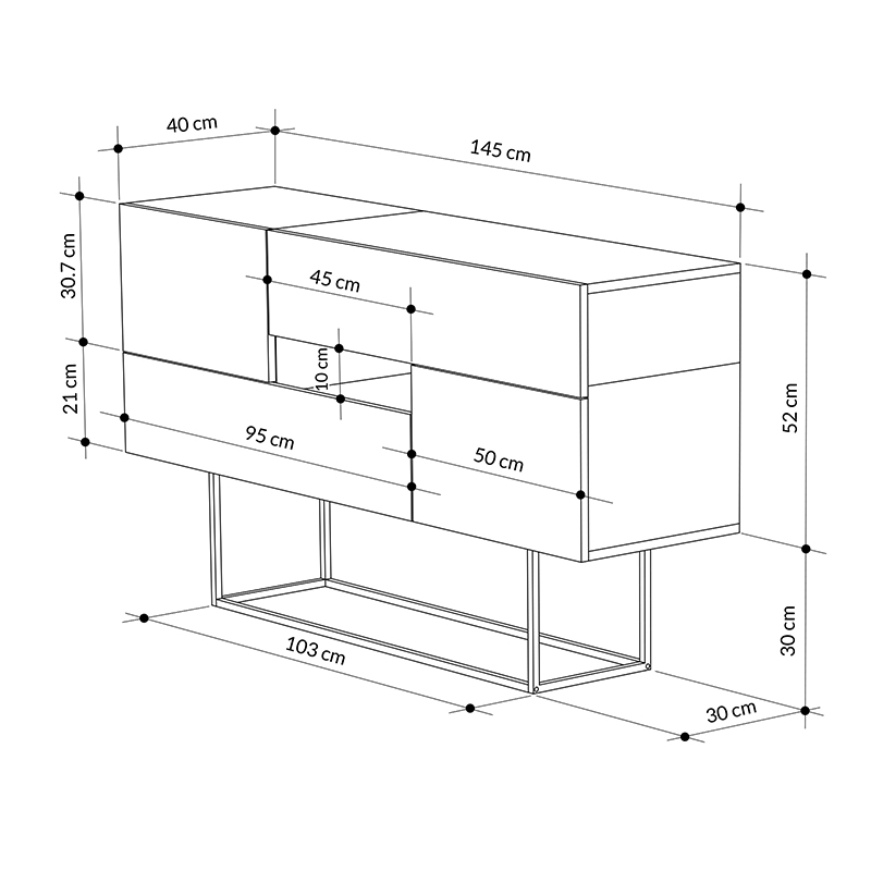 Μπουφές Eros Megapap από μελαμίνη γκρι ρετρό - λευκό εφέ μαρμάρου 145x40x82εκ.
