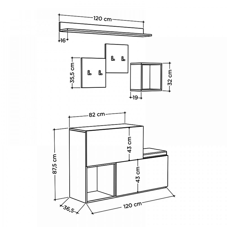 Έπιπλο εισόδου-παπουτσοθήκη Holdon Megapap μελαμίνης χρώμα λευκό αντικέ 120x36,5x87,5εκ.