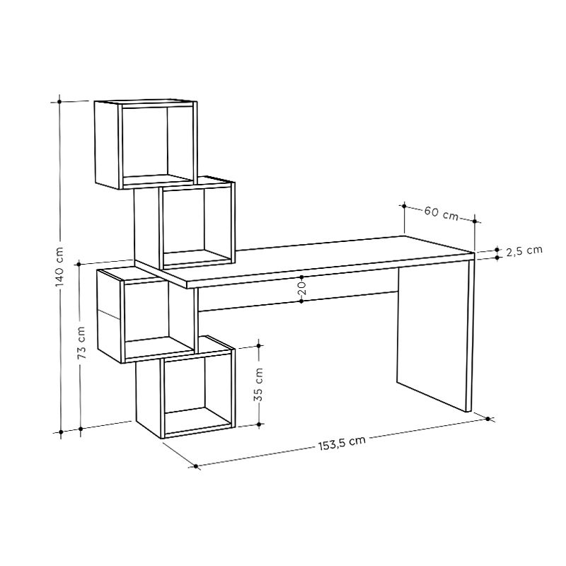 Γραφείο εργασίας Balance Megapap από μελαμίνη χρώμα λευκό 153,5x60x143εκ