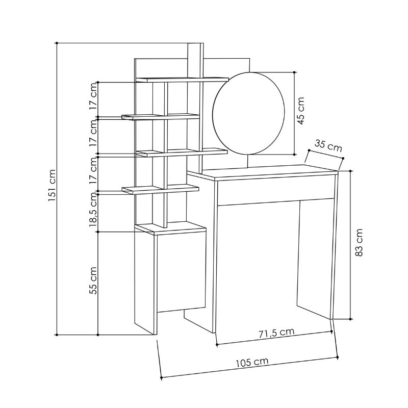 Τουαλέτα με καθρέπτη Mup Megapap από μελαμίνη χρώμα λευκό - φυσικό οξιάς 105x35x151εκ.