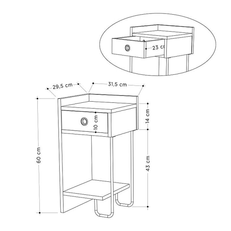Κομοδίνο μελαμίνης Sirius Megapap αριστερή στήριξη χρώμα φυσικό οξιάς 32x30x61εκ.