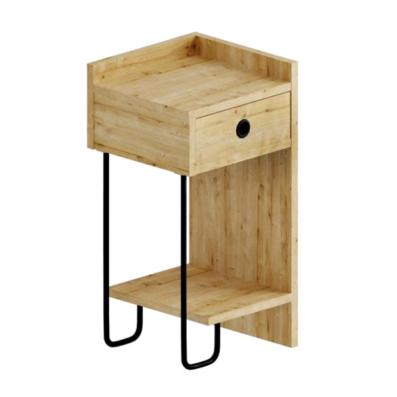 Κομοδίνο μελαμίνης Sirius Megapap δεξιά στήριξη χρώμα φυσικό οξιάς 32x30x61εκ.