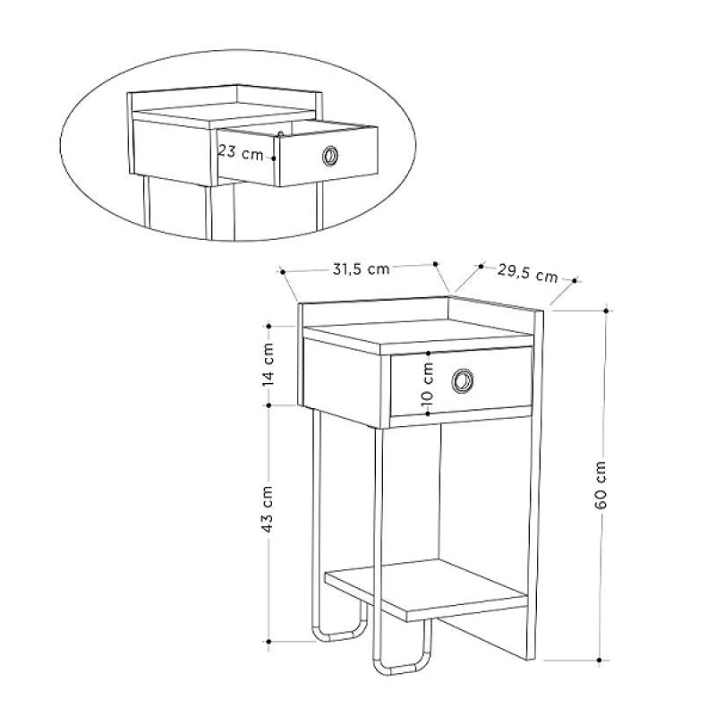 Κομοδίνο μελαμίνης Sirius Megapap δεξιά στήριξη χρώμα φυσικό οξιάς 32x30x61εκ.
