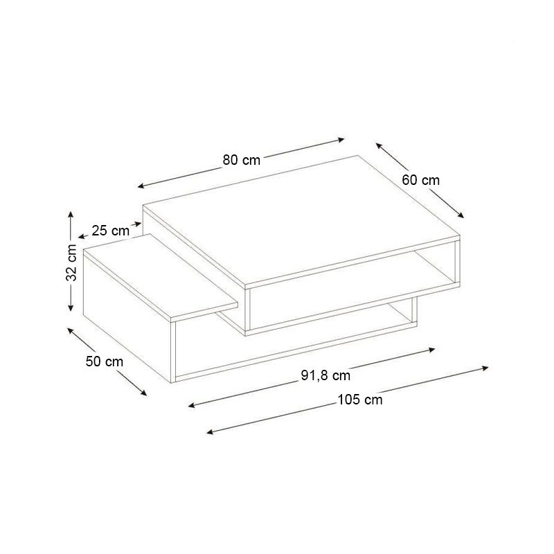 Τραπεζάκι σαλονιού Tab Megapap από μελαμίνη χρώμα λευκό - cordoba 105x60x32εκ.