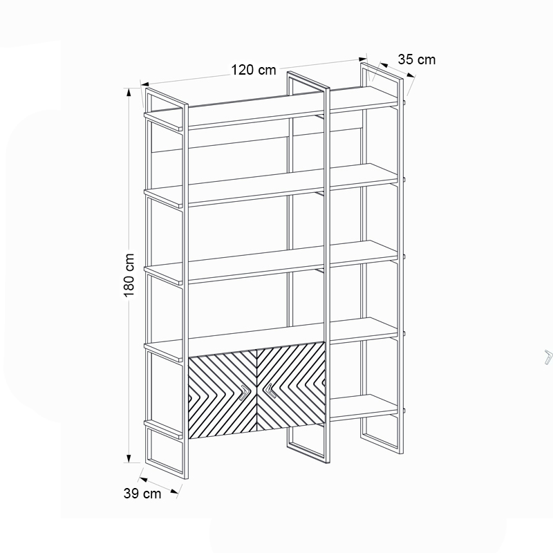 Βιβλιοθήκη Eduardo Megapap μεταλλική - μελαμίνης χρώμα καρυδί 120x39x180εκ.