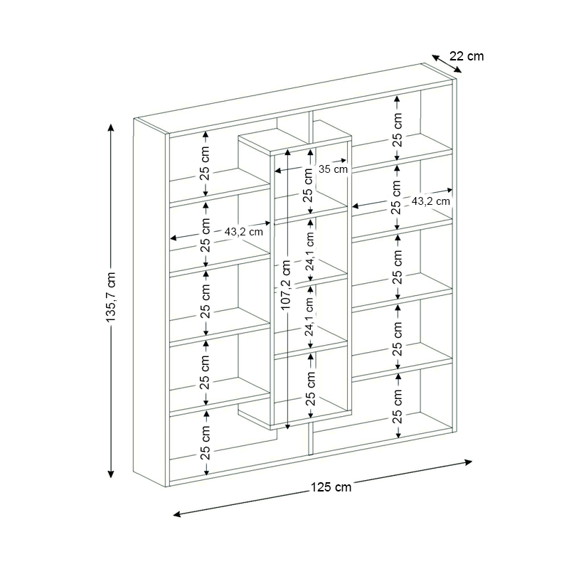 Βιβλιοθήκη μελαμίνης Ample Megapap χρώμα λευκό 125x22x135,7εκ.