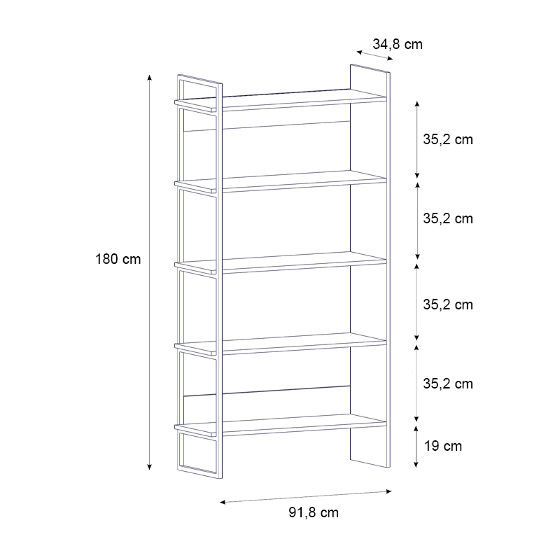 Βιβλιοθήκη μελαμίνης Cecilia Megapap χρώμα καπνιστή καρυδιά 91,8x34,8x180εκ.