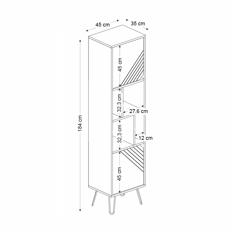 Βιβλιοθήκη μελαμίνης Norma Megapap χρώμα καρυδί 45x35x184εκ.