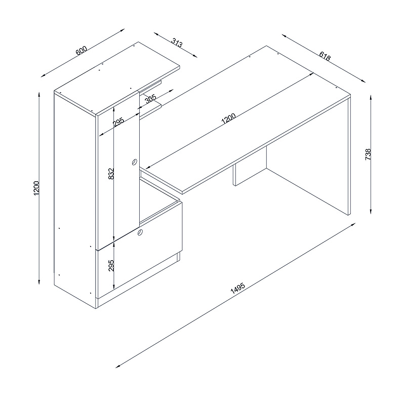 Γραφείο εργασίας Domingo Megapap από μελαμίνη χρώμα λευκό 149,5x60x120εκ.