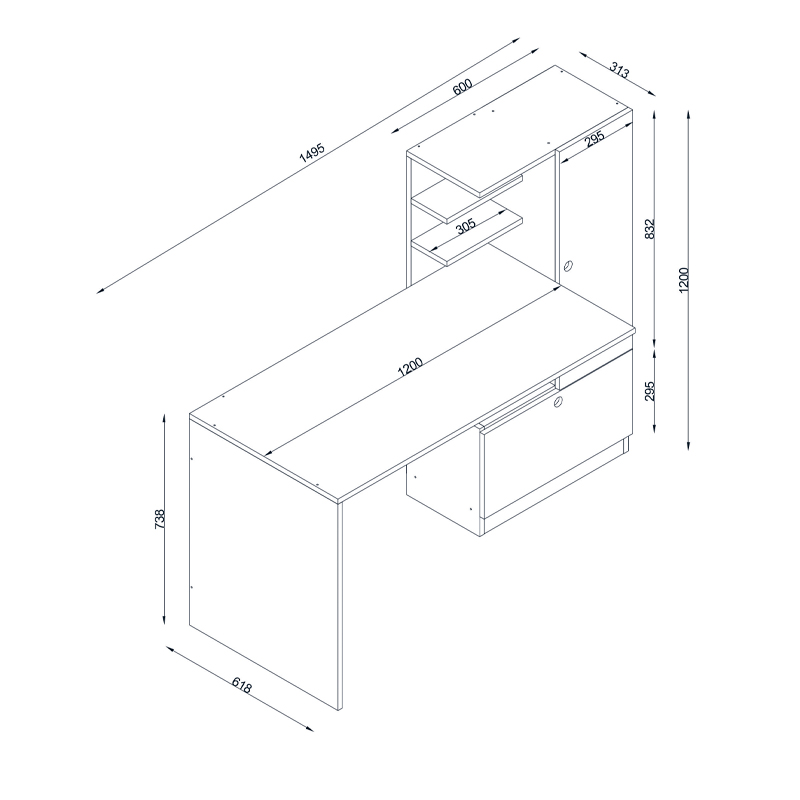 Γραφείο εργασίας Merino Megapap από μελαμίνη χρώμα λευκό 149,5x61,8x120εκ.