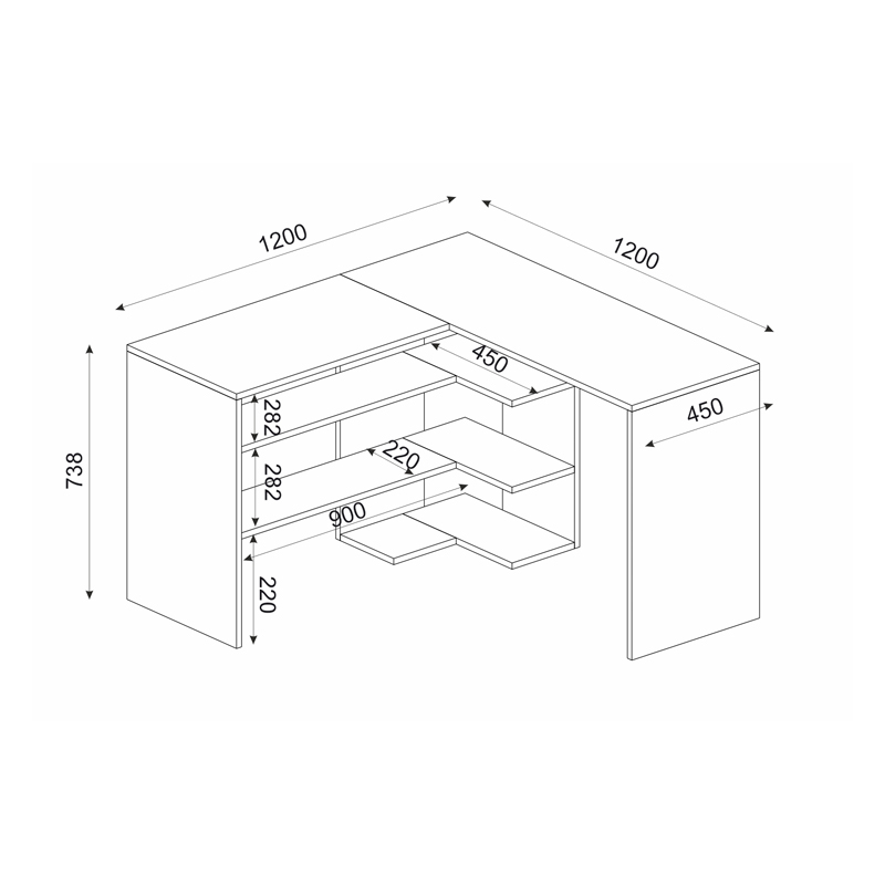 Γραφείο εργασίας Stylo Megapap από μελαμίνη χρώμα sapphire -  ανθρακί 120x120x73,8εκ.