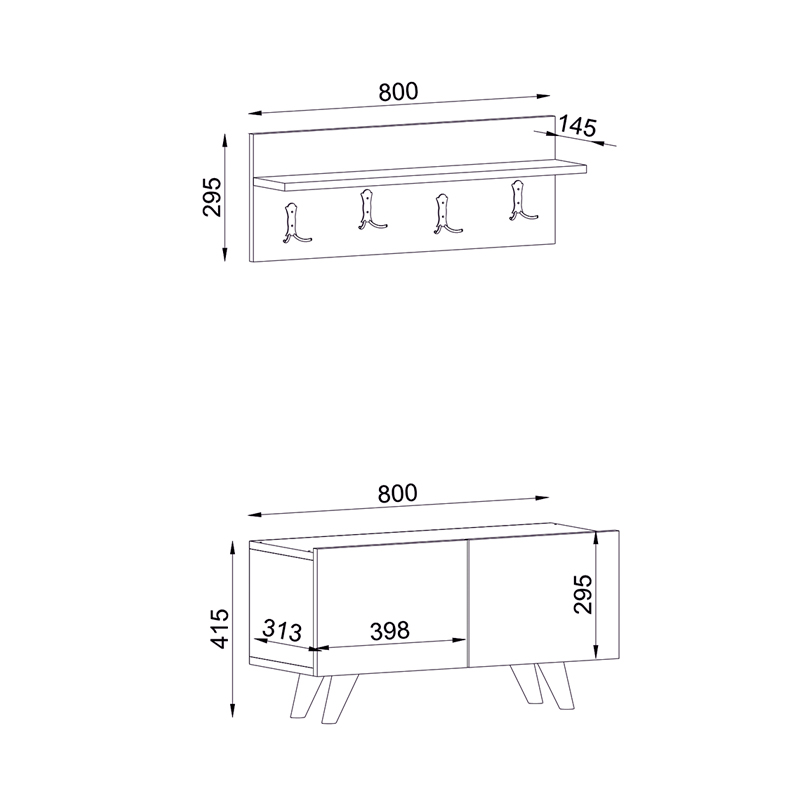 Έπιπλο εισόδου Lores Megapap από μελαμίνη χρώμα λευκό - καρυδί 80x31,3x41,5εκ.