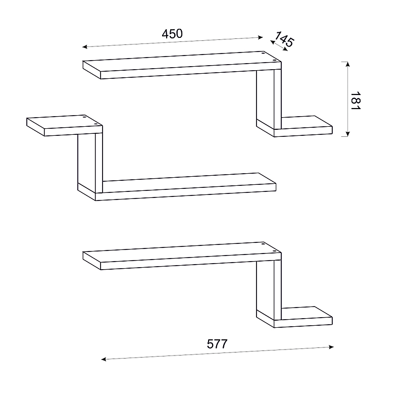 Ραφιέρα τοίχου Lowa Megapap 3 τεμαχίων από μελαμίνη χρώμα λευκό 57,7x14,5x18εκ.
