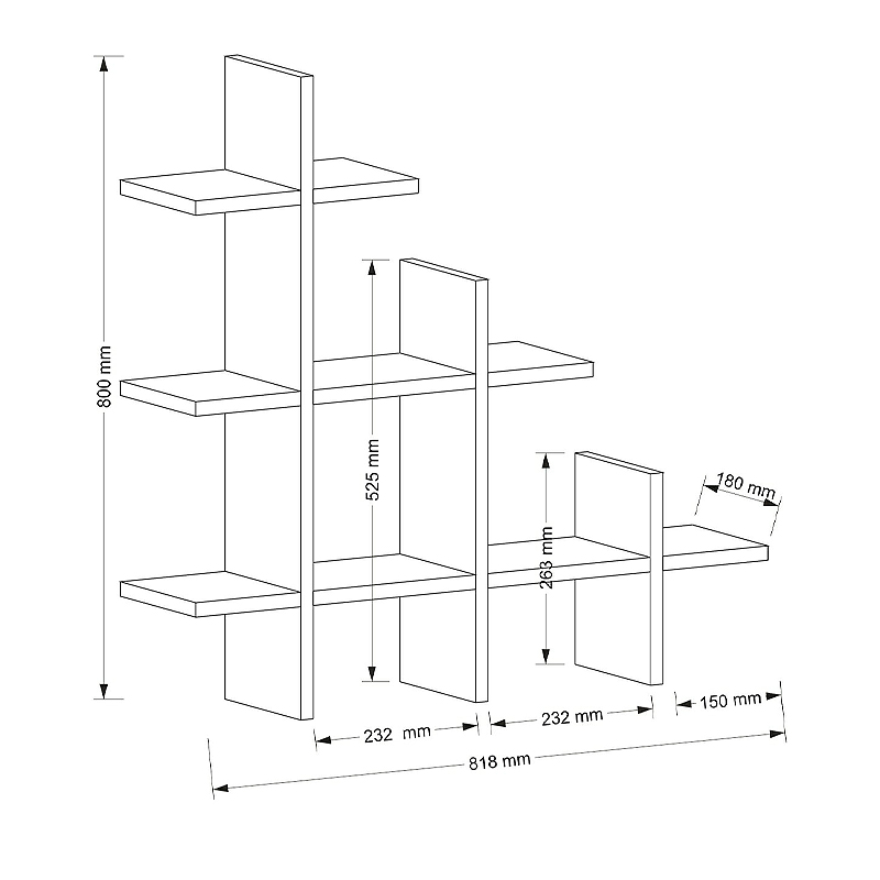 Ραφιέρα τοίχου Juke Megapap από μελαμίνη χρώμα καρυδί 81,8x18x80εκ.