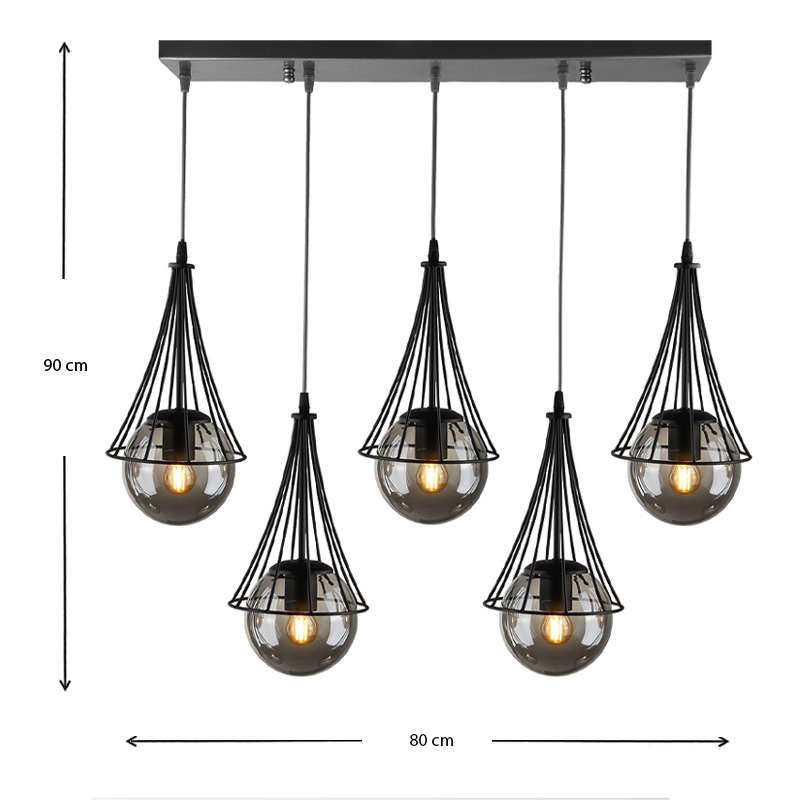 Φωτιστικό οροφής Chavi Megapap E27 μεταλλικό πεντάφωτο χρώμα μαύρο 80x10x90εκ.