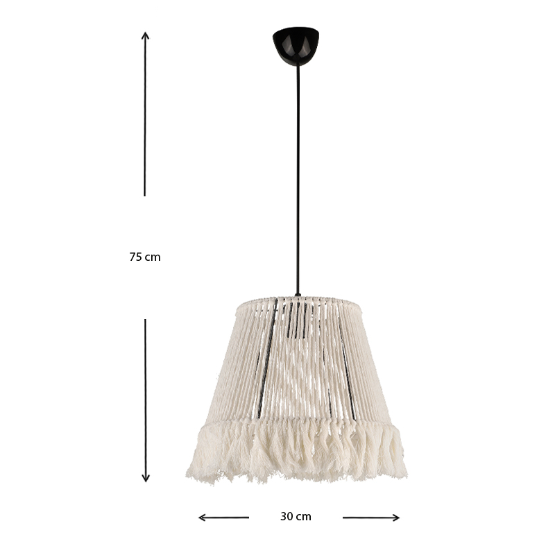 Φωτιστικό οροφής Braga Megapap E27 από σχοινί μονόφωτο χρώμα λευκό 30x30x75εκ.