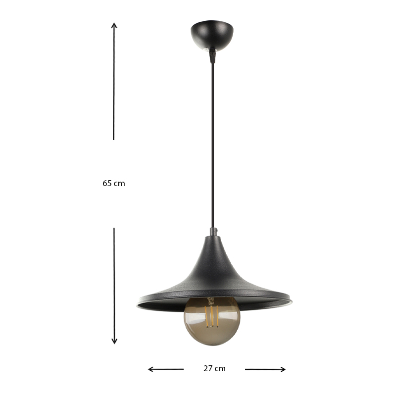 Φωτιστικό οροφής Silia Megapap E27 μεταλλικό μονόφωτο χρώμα μαύρο 27x27x65εκ.