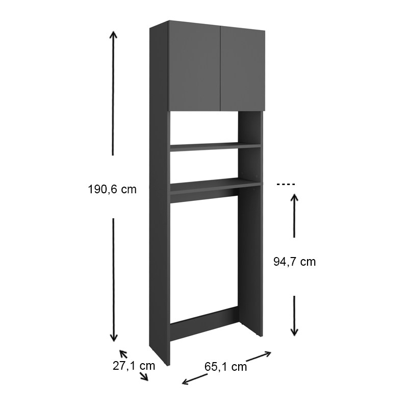 Έπιπλο πλυντηρίου Ramsey Megapap από μελαμίνη χρώμα ανθρακί 65x27x190,6εκ.