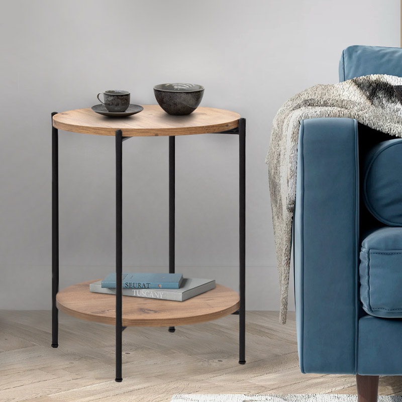 Τραπεζάκι βοηθητικό Argento Megapap μεταλλικό - μελαμίνης χρώμα pine oak 43x43x60εκ.