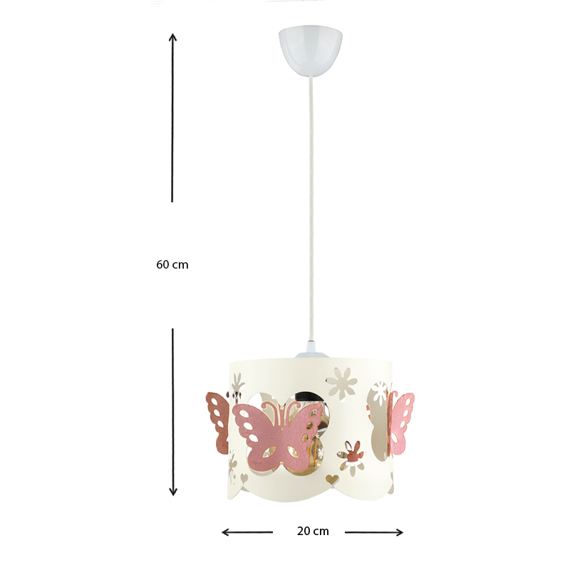 Φωτιστικό οροφής Papilia Megapap E27 υφασμάτινο μονόφωτο χρώμα λευκό - ροζ 20x20x60εκ.