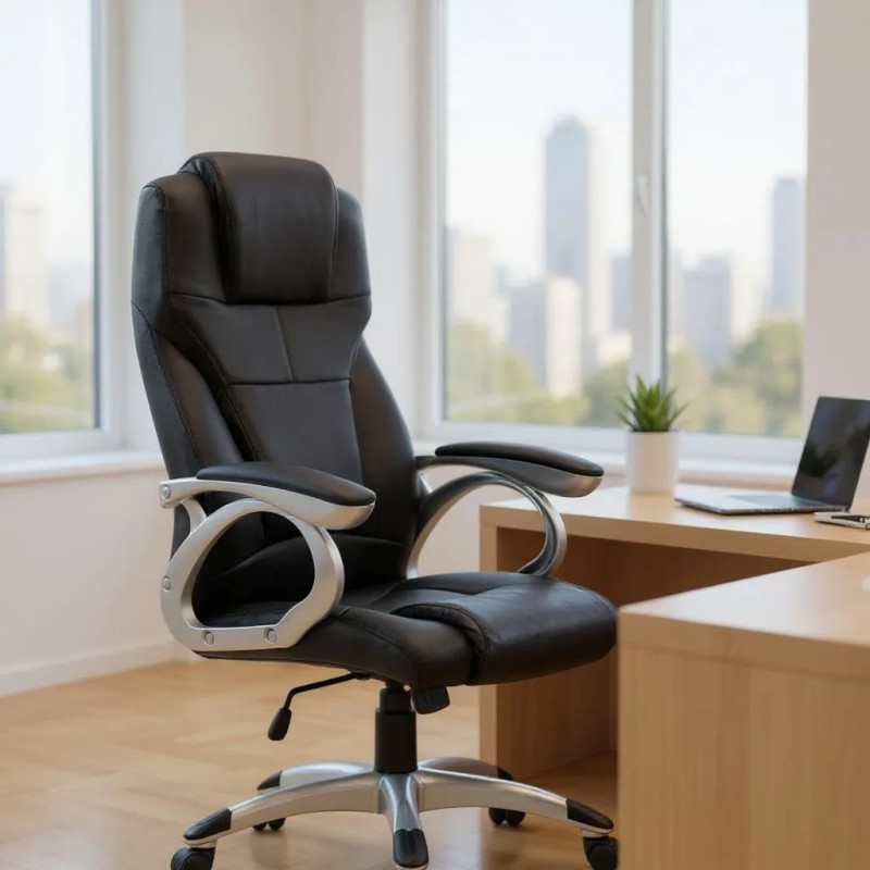 Καρέκλα γραφείου διευθυντική Luca Megapap από τεχνόδερμα χρώμα μαύρο 65x60x118/128εκ.