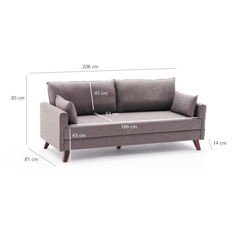 Καναπές - κρεβάτι Bella Megapap τριθέσιος υφασμάτινος χρώμα καφέ 208x81x85εκ.