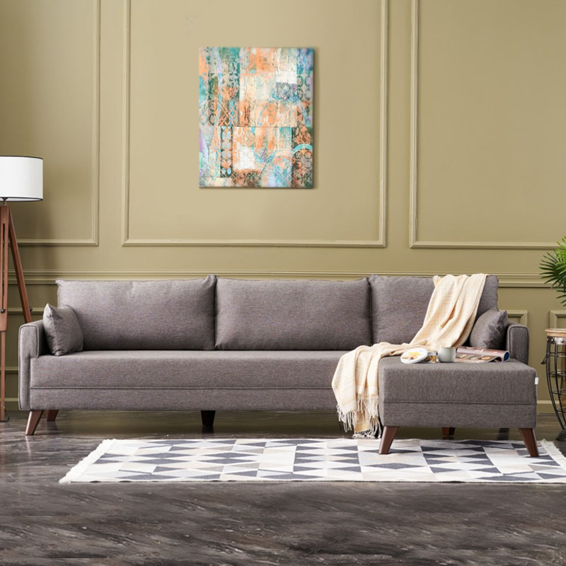 Γωνιακός καναπές Bella Megapap δεξιά γωνία υφασμάτινος χρώμα καφέ 275x165x85εκ.