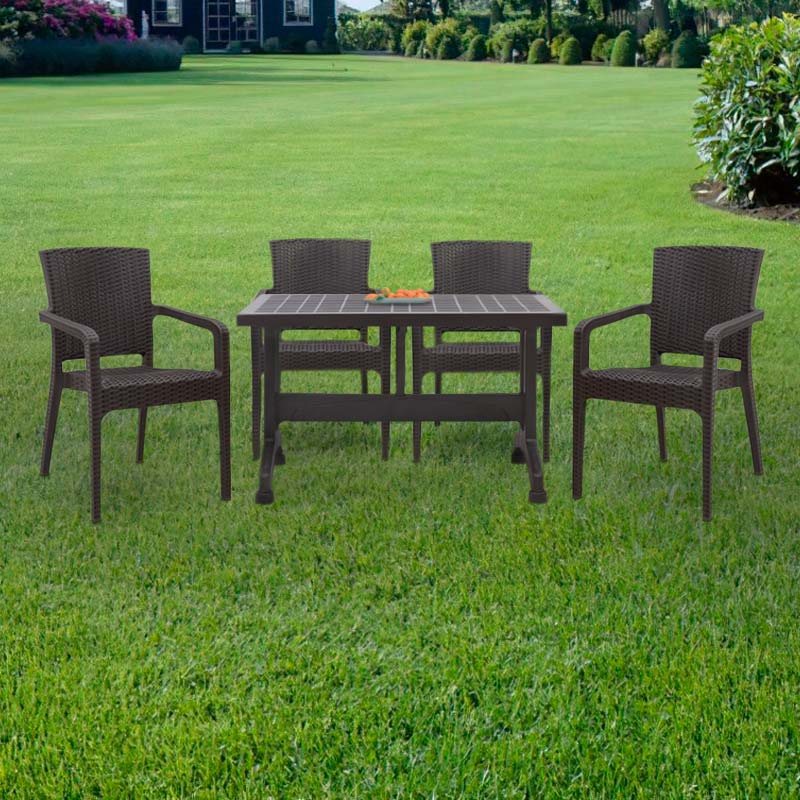 Σετ τραπεζαρία κήπου Callan Megapap 5τμχ πολυπροπυλενίου τραπέζι 120x70 - πολυθρόνα recycled χρώμα καφέ S_GP046-0002,1+GP046-0001,2x4