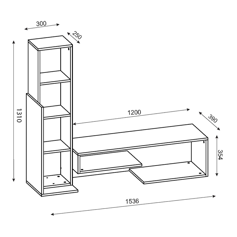 Σύνθεση τηλεόρασης Bend Megapap από μελαμίνη χρώμα λευκό - καρυδί 153,6x39x131εκ.