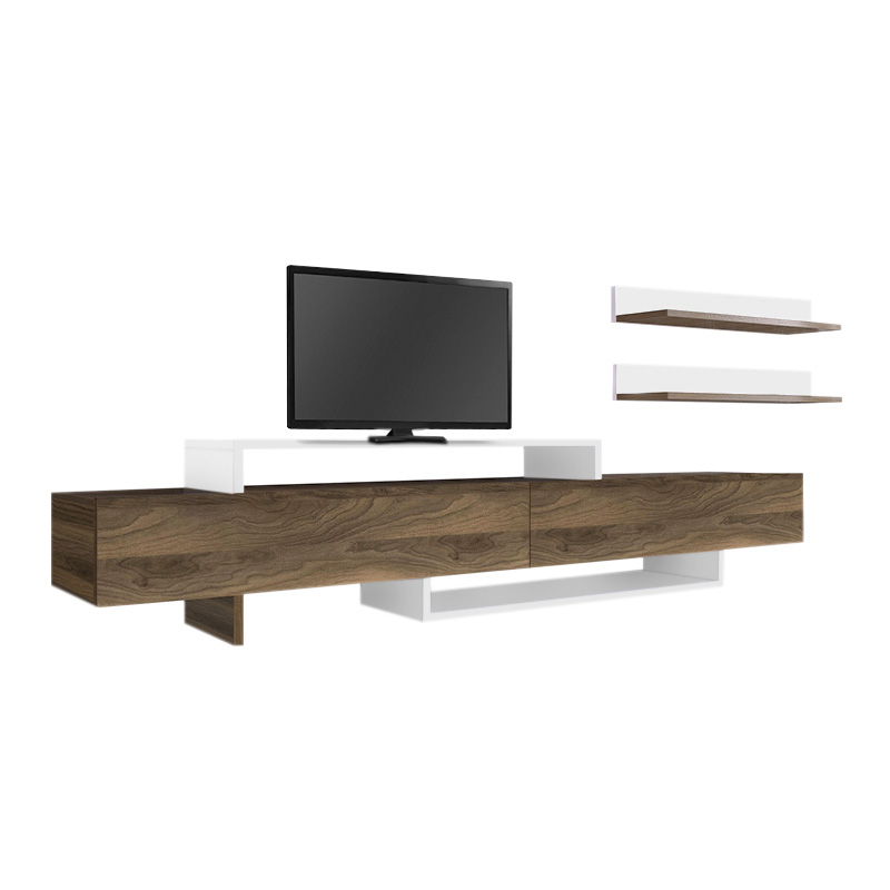 Έπιπλο τηλεόρασης Nirvana Megapap από μελαμίνη χρώμα καρυδί - λευκό 180x31,3x41,7εκ.