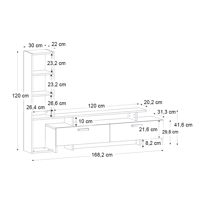 Σύνθεση τηλεόρασης Simal Megapap από μελαμίνη με LED χρώμα λευκό - cordoba 168,2x31,3x120εκ.