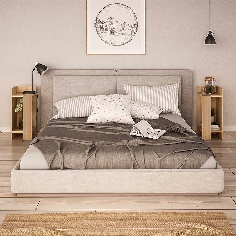 Κομοδίνο μελαμίνης Elos Megapap σετ 2 τεμαχίων χρώμα φυσικό οξιάς 25x27x60εκ.