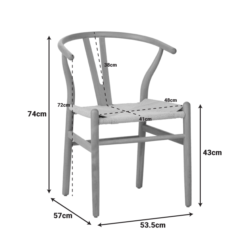 Καρέκλα Wishbone pakoworld rubberwood-σχοινί σε φυσική απόχρωση 50x51x80εκ