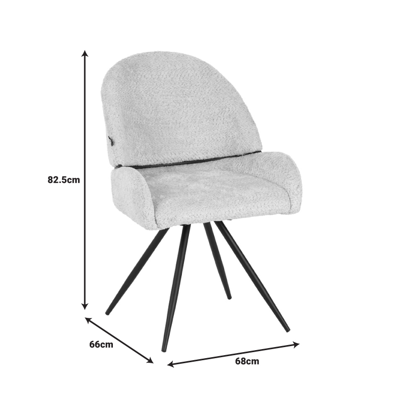 Καρέκλα περιστρεφόμενη Morea pakoworld μπουκλέ ύφασμα σε μαύρη απόχρωση με μαύρα μεταλλικά πόδια 68x66x82.5εκ