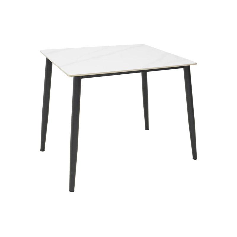 Τραπέζι Gustas pakoworld λευκό μαρμάρου sintered stone-μαύρο μέταλλο 80x80x76εκ