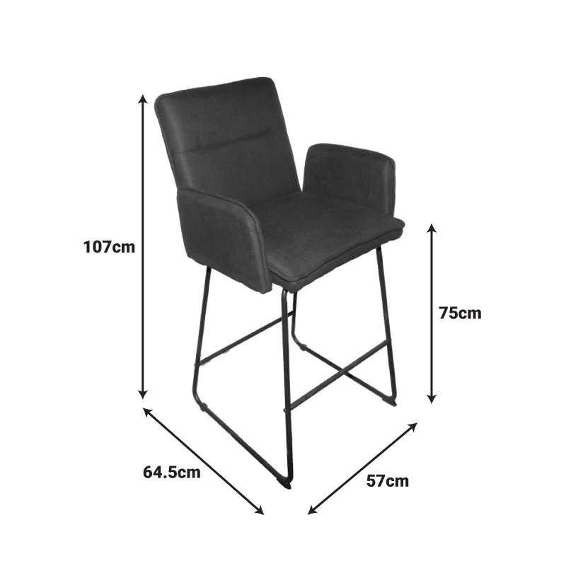 Σκαμπό μπαρ Essential pakoworld ύφασμα λευκό-πόδι μαύρο μεταλλικό 57x64.5x107εκ