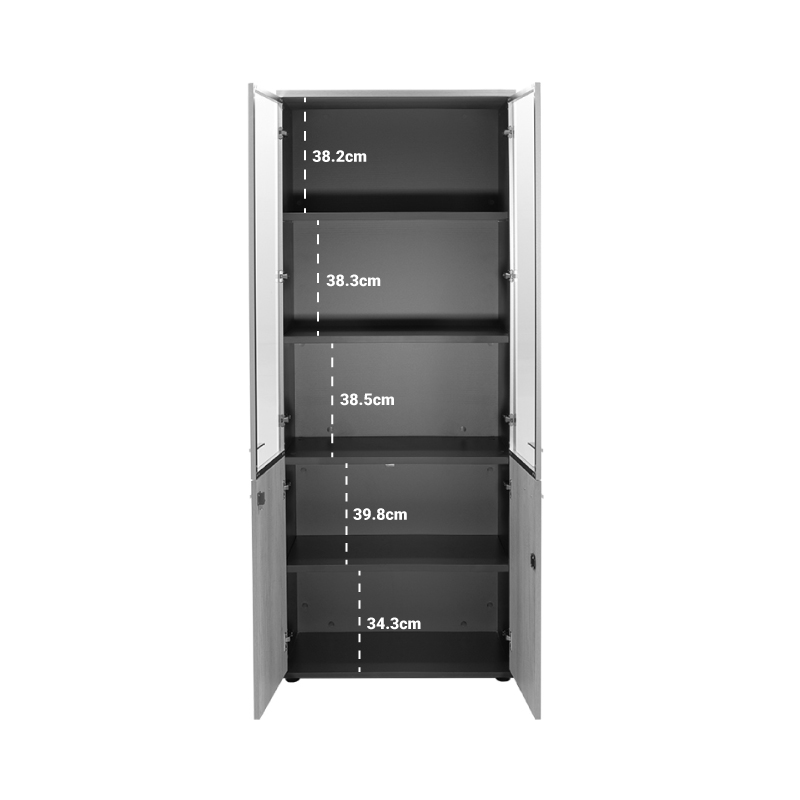 Ντουλάπα γραφείου με γυάλινες πόρτες Lotus pakoworld χρώμα φυσικό - ανθρακί 80x40x200εκ