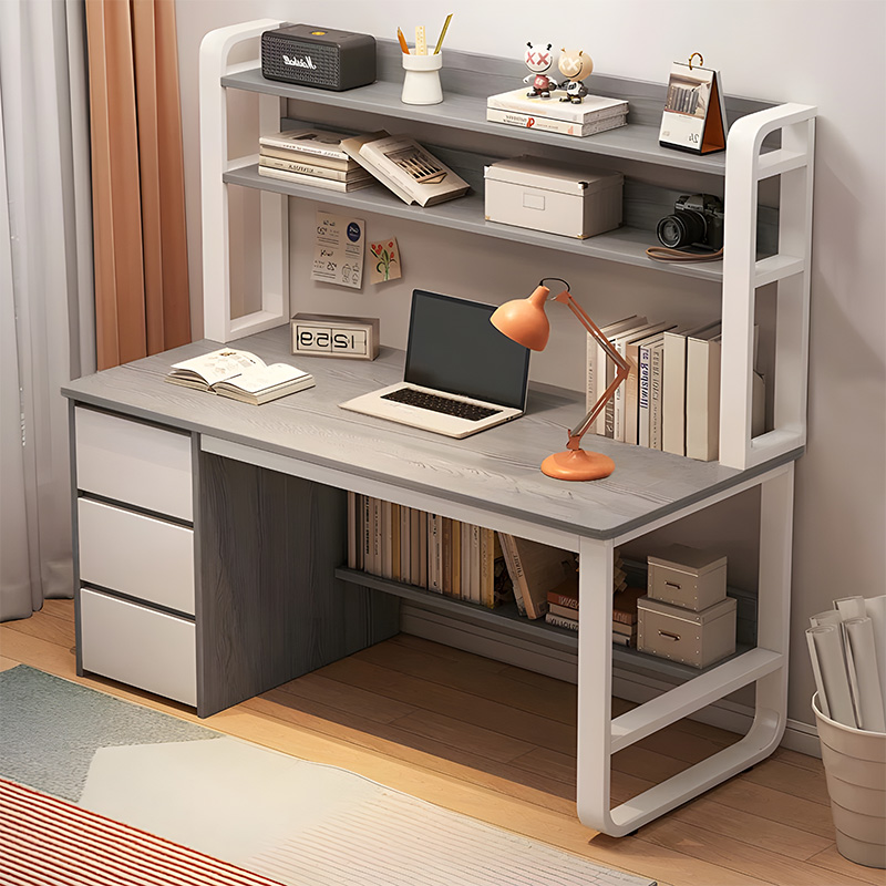 Γραφείο Soco pakoworld με ραφιέρα-MDF γκρι-λευκό 120x50x147εκ