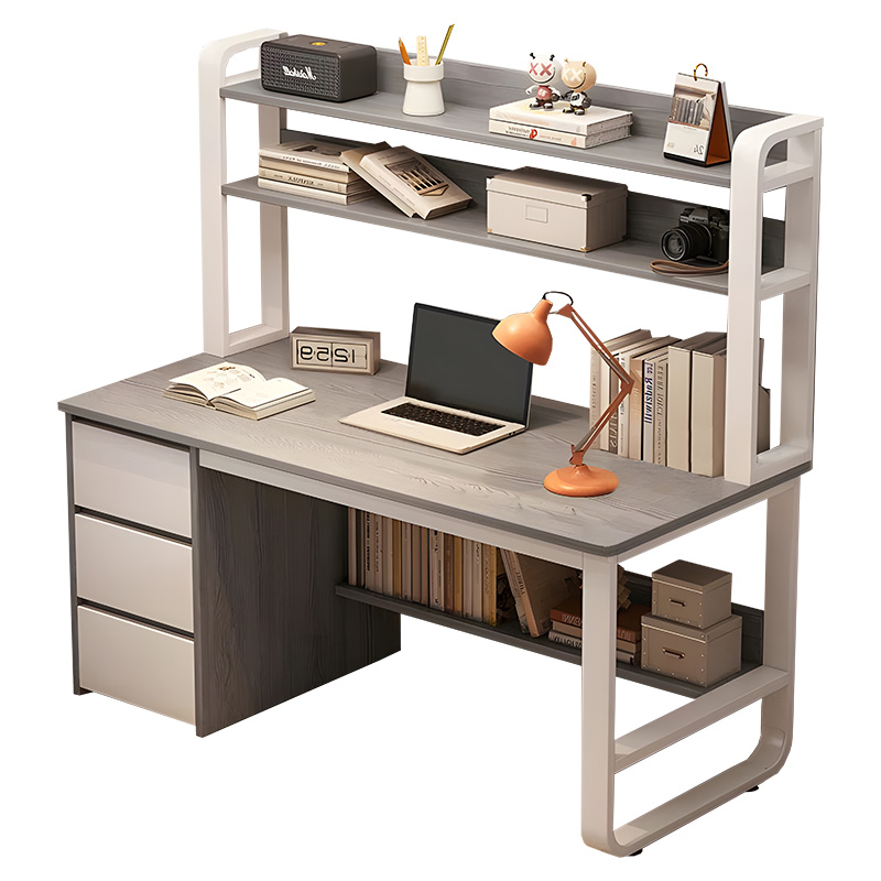 Γραφείο Soco pakoworld με ραφιέρα-MDF γκρι-λευκό 120x50x147εκ