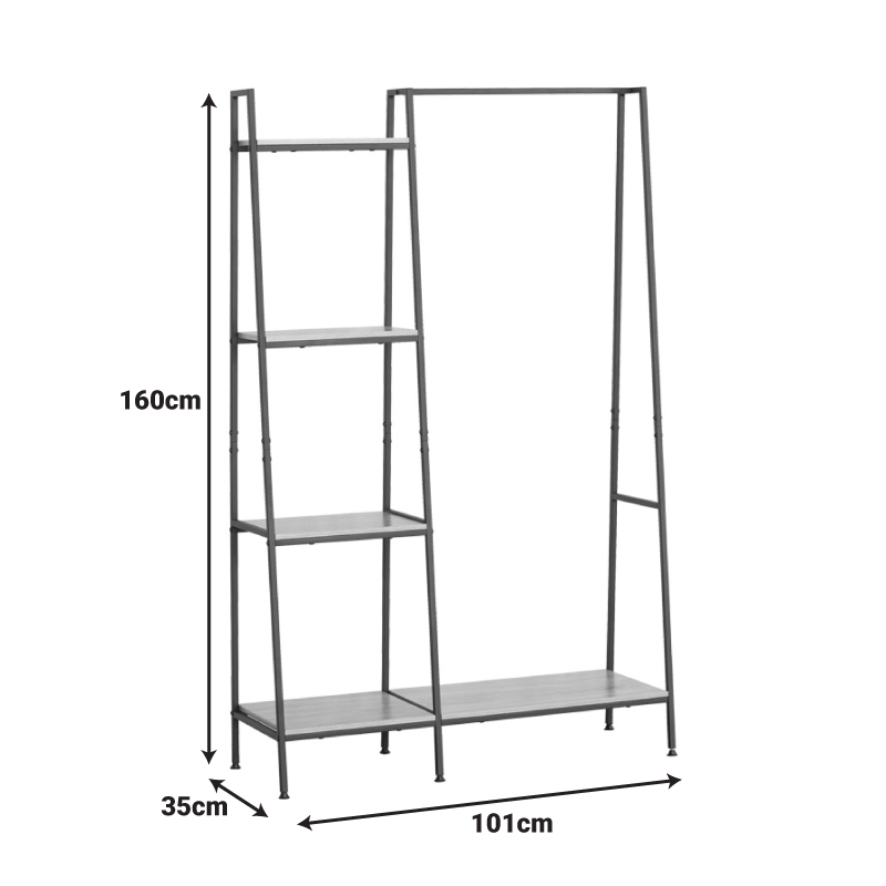 Έπιπλο εισόδου-ραφιέρα Herevy pakoworld σε oak απόχρωση με μαύρο μέταλλο 101x35x160εκ